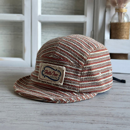 Retro Striped Knitted Flip Hat Beret Casual Cap Adjustable Hat