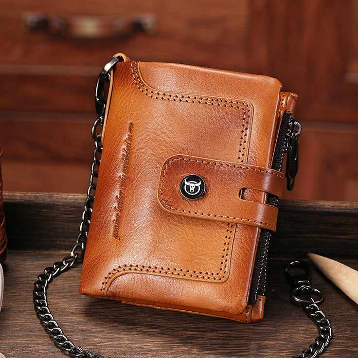 Retro Leather Zipper Chain Wallet