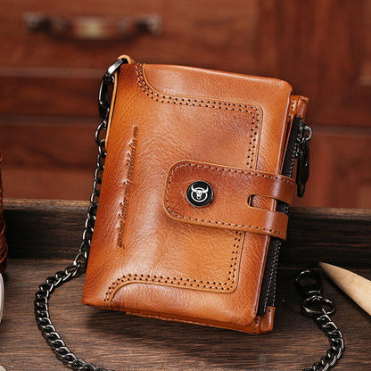 Retro Leather Zipper Chain Wallet
