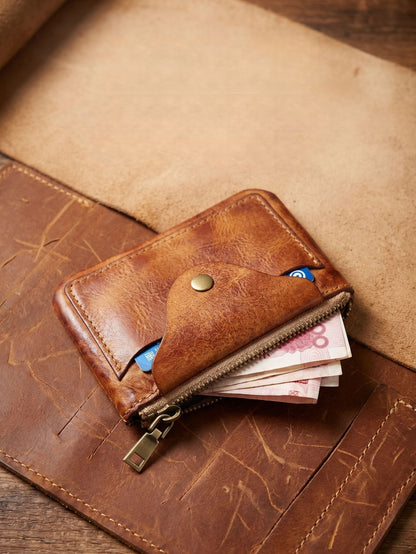 Retro Handmade Leather Card Wallet Storage Bag