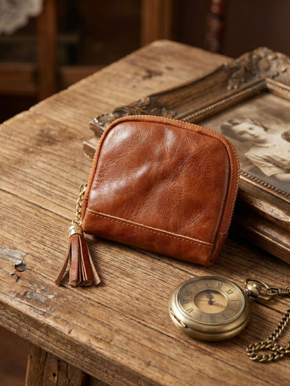 Retro Leather Handmade Zipper Short Wallets
