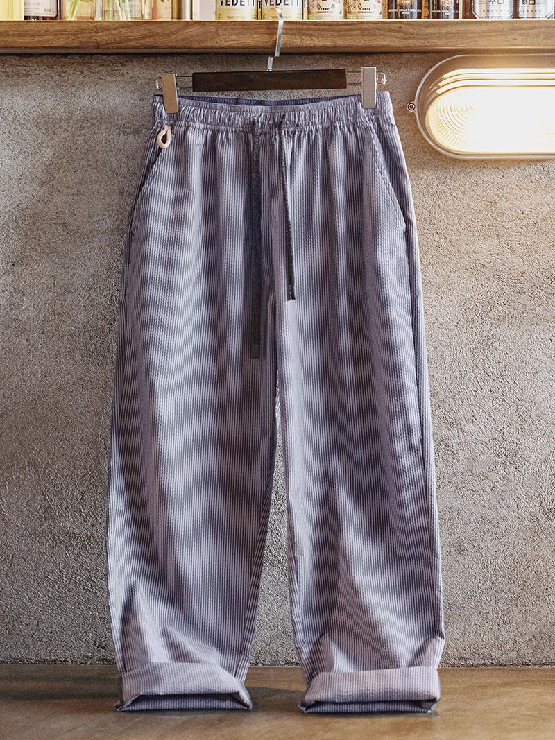 Retro Striped Elastic Waist Casual Pants