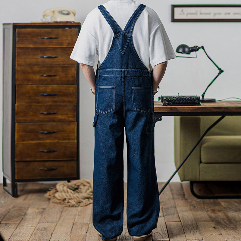Retro Denim Casual Overall Naval Dungaree In Blue