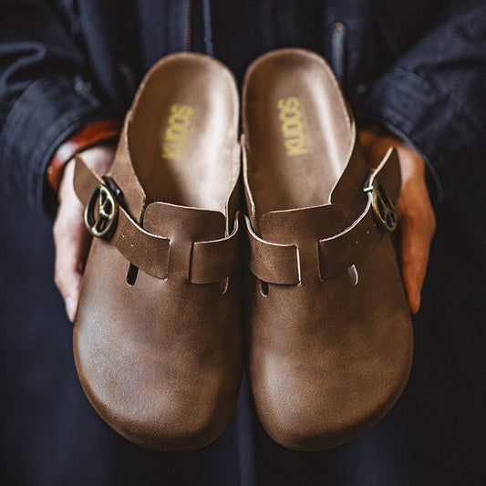 Retro Leather Outdoor Mules Shoes Slippers