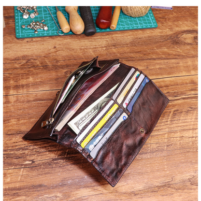 Handmade Vintage Long Wallet Made of Top-grain Vegetable-tanned Cowhide with Multiple Card Slots