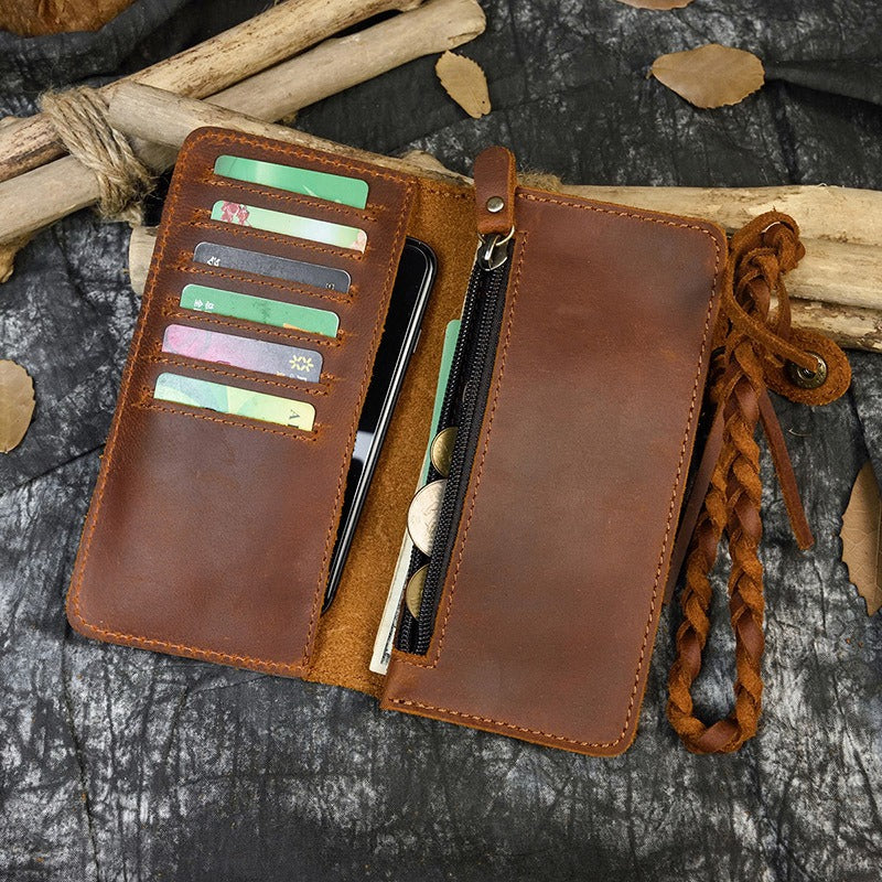 Retro Handmade Leather Multi-card Slots Long Wallet