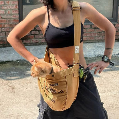 Retro Khaki Canvas Crossbody Bag Messenger Bag