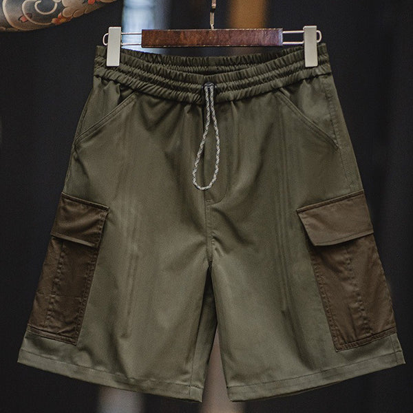 Retro Patchwork Big Pocket Herringbone Shorts