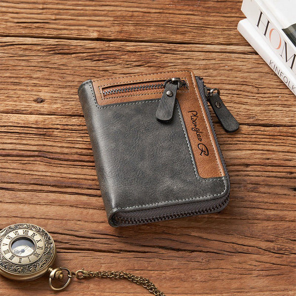 Retro Leather Zipper Short Wallet