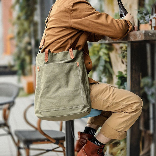 Retro Leather Canvas Crossbody Bag Tote Bag