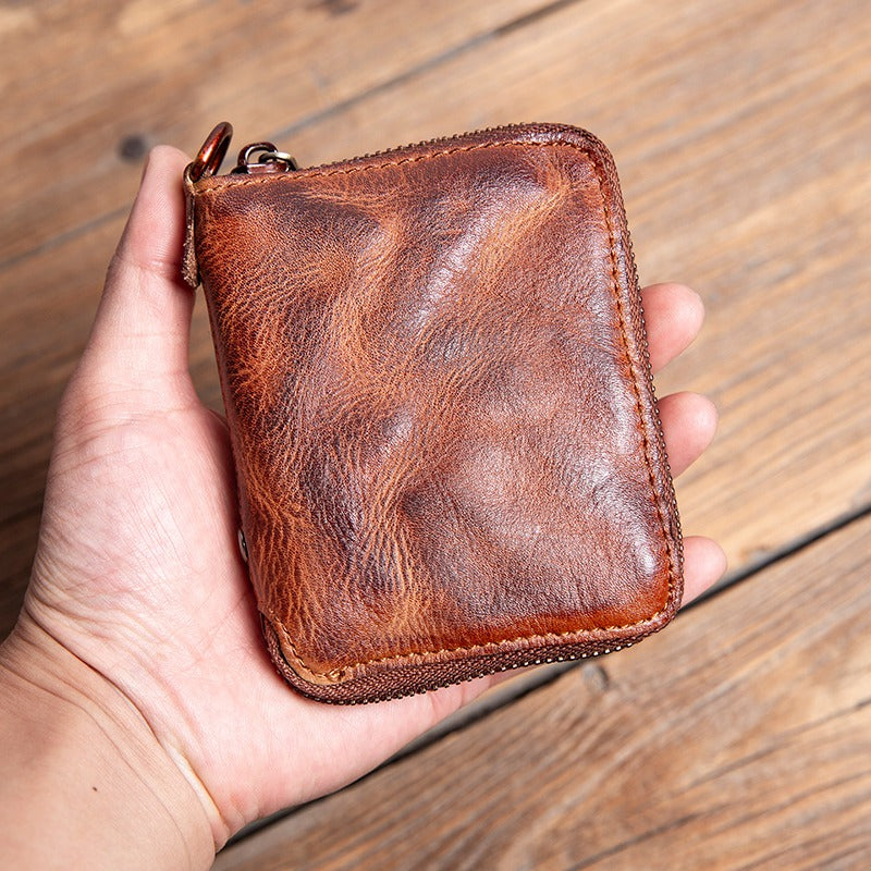 Retro Handmade Leather Zipper Small Wallet