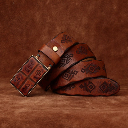 Retro Hand-carved Pattern Leather Belt