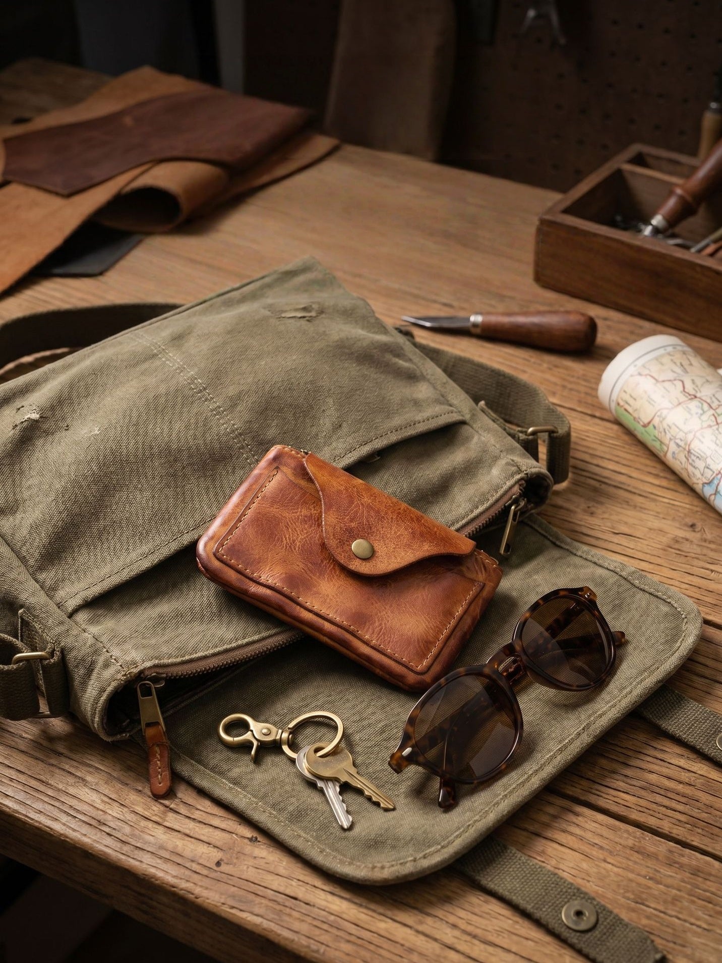 Retro Handmade Leather Card Wallet Storage Bag