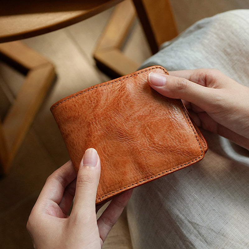 Retro Tanned Leather Folding Multi-card Slot Wallet