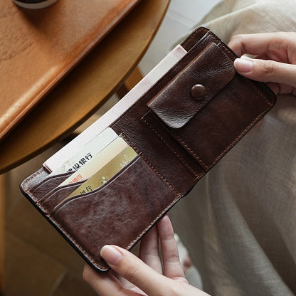 Retro Tanned Leather Folding Multi-card Slot Wallet