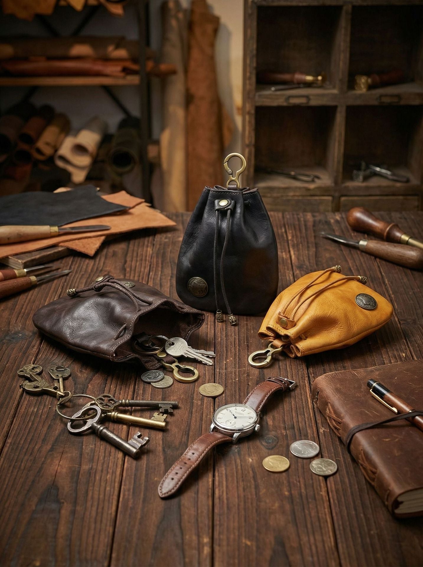Retro Handmade Leather Coin Bag Storage Bag