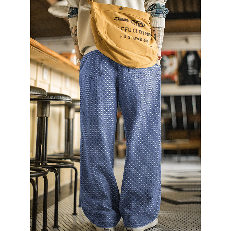 Retro Full-print Jacquard Denim Casual Pants