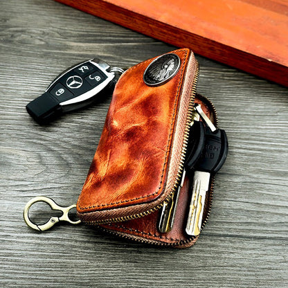 Retro Handmade Leather Zipper Key Wallets