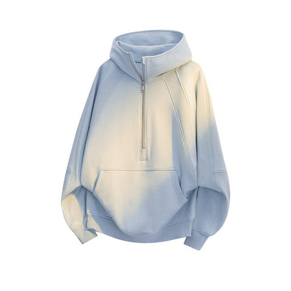 Retro Half Zipper Hood Outwear