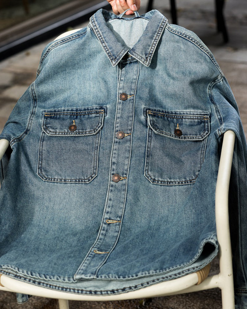 Vintage Washed Denim Shirt Work Jacket