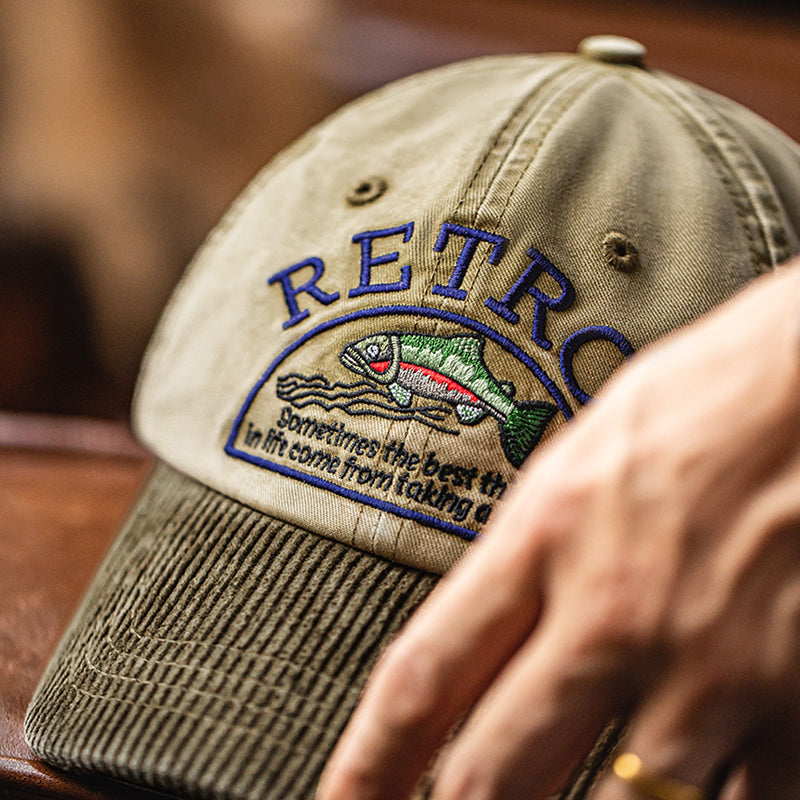 Retro Corduroy Embroidered Baseball Cap Flip Hat Adjustable Hat