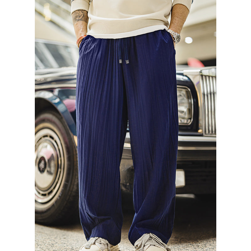 Casual Navy Blue Light Breathable Drawstring Droop Pants