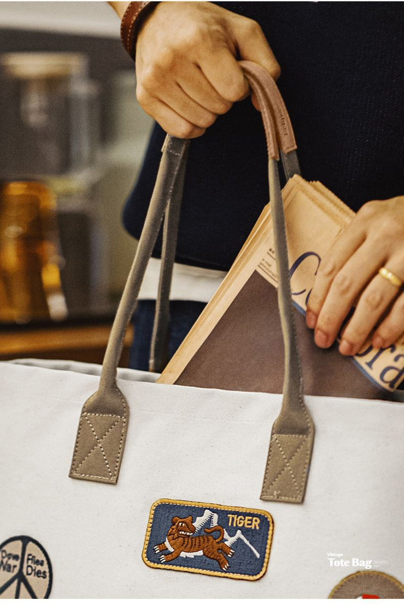 Retro Stamp Embroidery Tote Bag Handbag