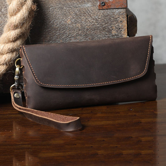 Retro Handmade Leather Long Wallet Clutch Bag