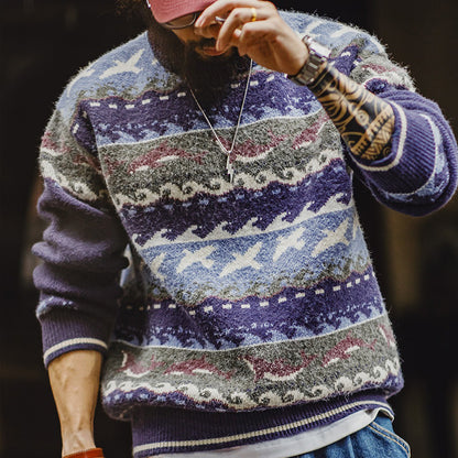Retro Fair Isle Sweater Round Neck Knitted Sweater