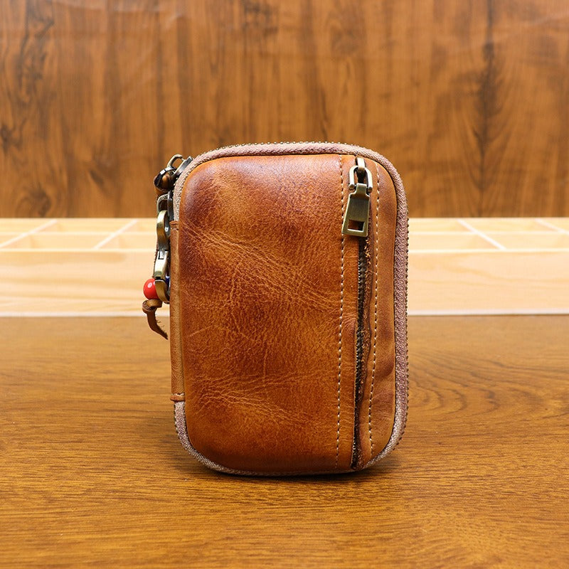 Retro Handmade Leather Zipper Card Wallet