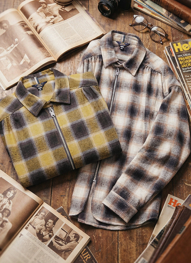 Vintage Plaid Zip Shirt Lapel Cotton Jacket Cardigan