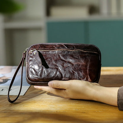 Retro Leather Distressed Top-Grain Cowhide Clutch Bag