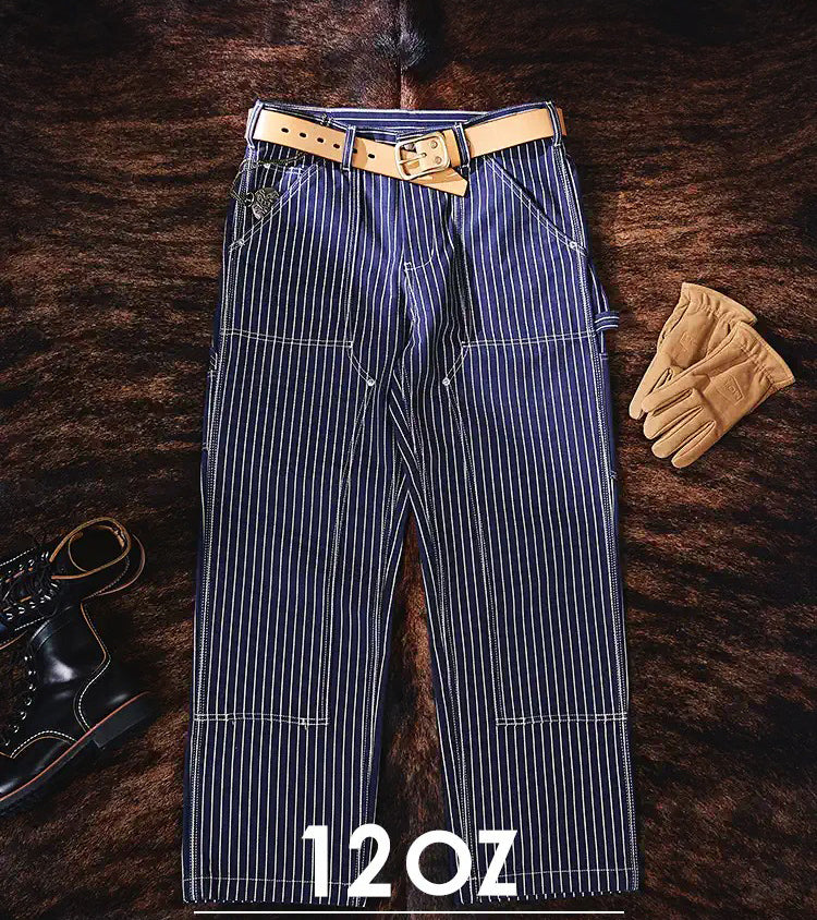 Retro Striped Denim Workwear Pants