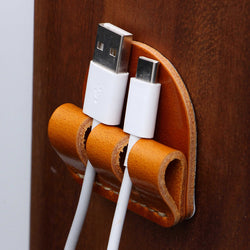 Retro Handmade Leather USB Data Cable Storage Fixed Buckle Clip