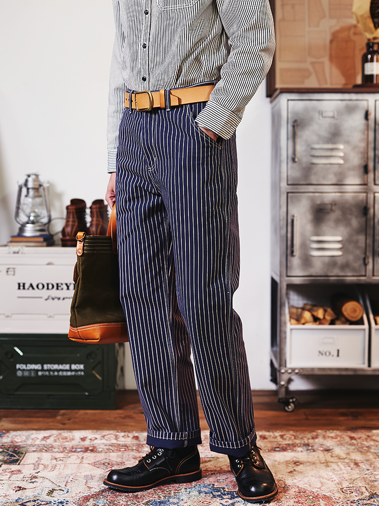 Retro Striped Denim Workwear Pants