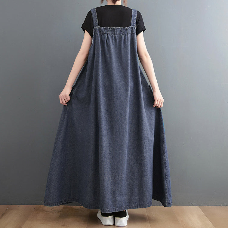Retro Denim Big Pockets Overalls Dresses