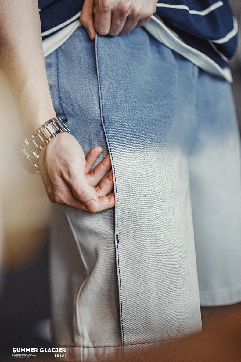 Retro Gradient Blue Washed Denim Shorts