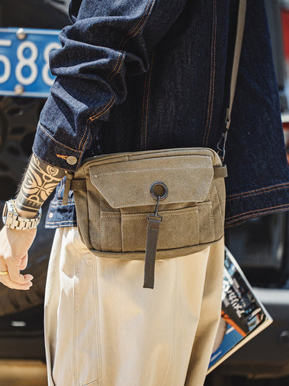 Retro Khaki Canvas Crossbody Bag Waist Bag