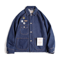 Retro Embroidered Badge Washed Denim Jacket