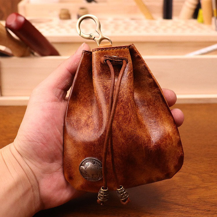 Retro Handmade Leather Coin Bag Storage Bag