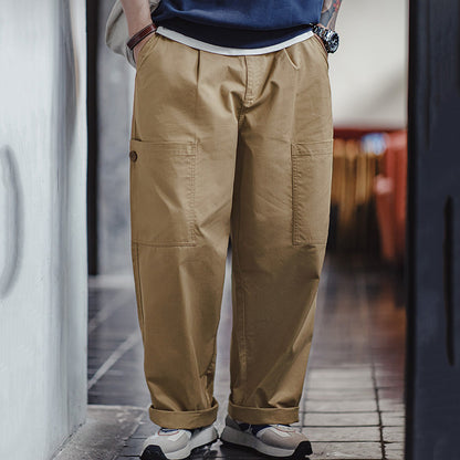 Retro Multi-pocket Loose Straight Khaki Wide-leg Pants