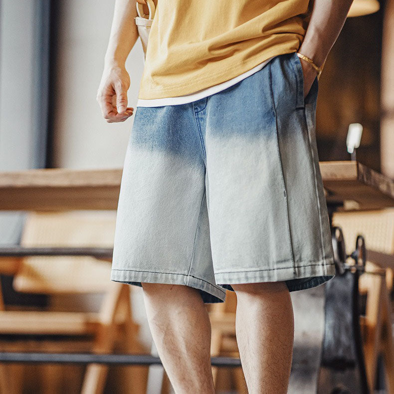 Retro Gradient Blue Washed Denim Shorts