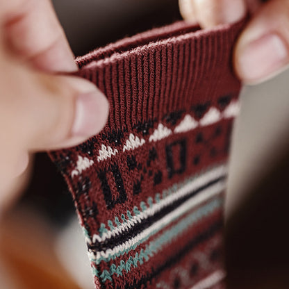 Retro Fair Isle Mid-calf Cotton Socks Ethnic Style Knitted Warm Socks