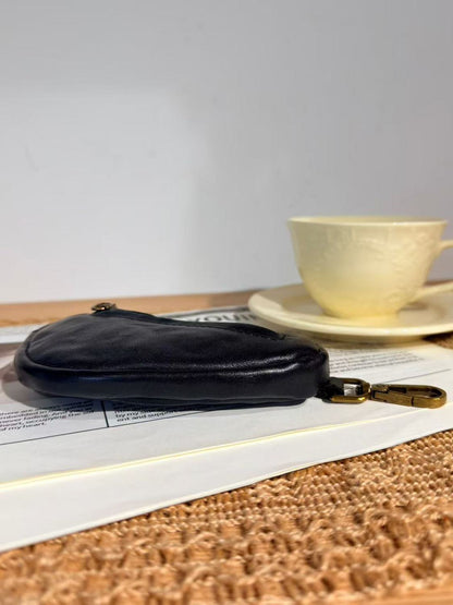 Retro Handmade Leather Key Bag Zipper Leather Wallet
