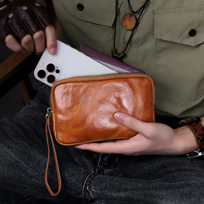 Retro Leather Distressed Top-Grain Cowhide Clutch Bag