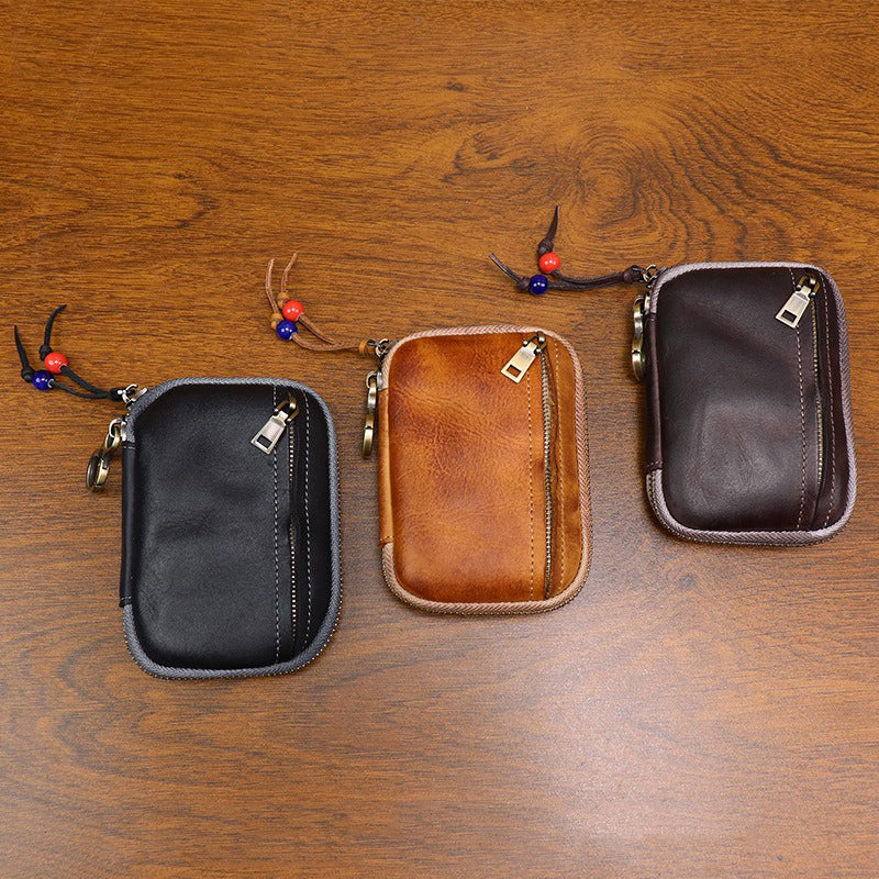 Retro Handmade Leather Zipper Card Wallet