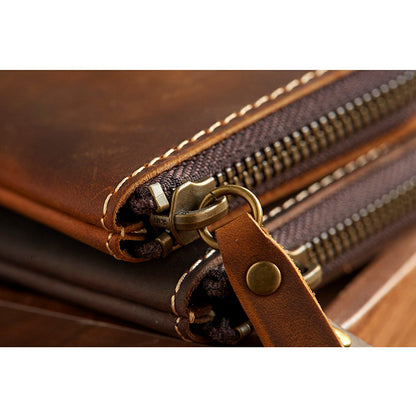 Original Hand-made Leather Short Zipper Wallet