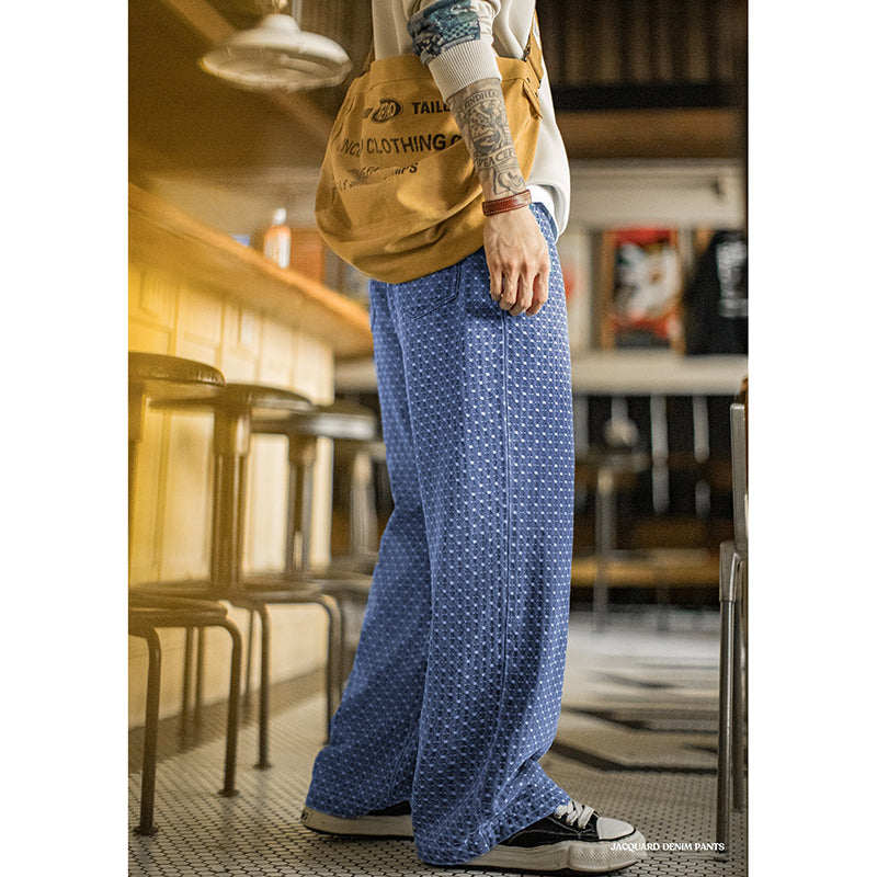 Retro Full-print Jacquard Denim Casual Pants