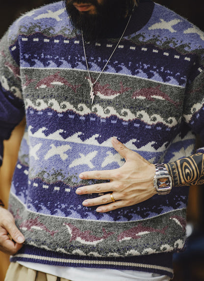 Retro Fair Isle Sweater Round Neck Knitted Sweater