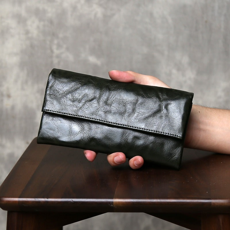 Retro Handmade Leather Multi-card Slots Long Wallet